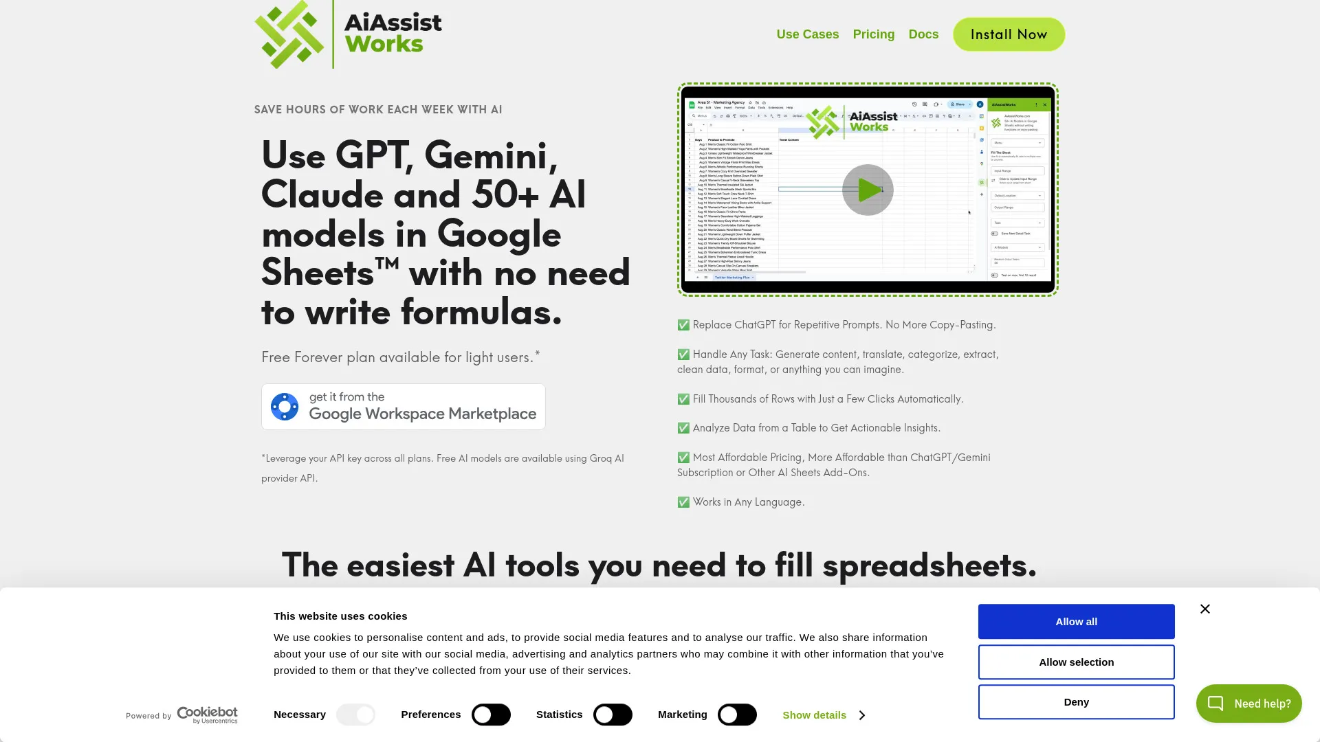 AiAssistWorks Integração de IA para Google Sheets Creati.ai